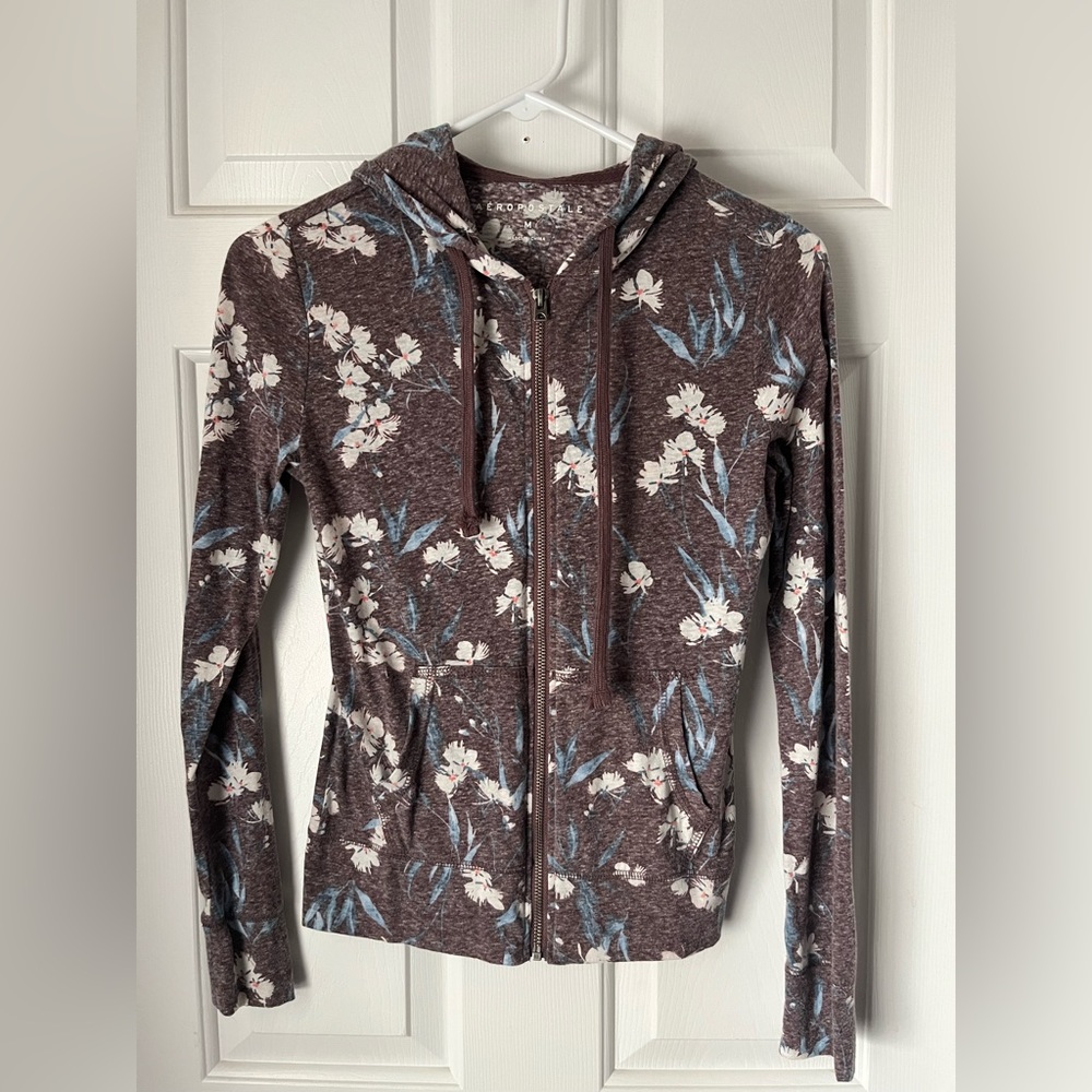 Aeropostale Zip Up Flower Hoodie - Light Weight